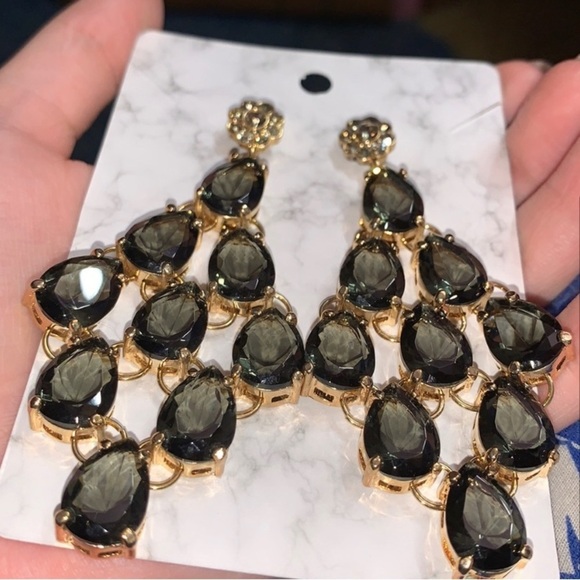 Chandelier Smoky Quartz Dangle Stud Back Earrings - Picture 2 of 4